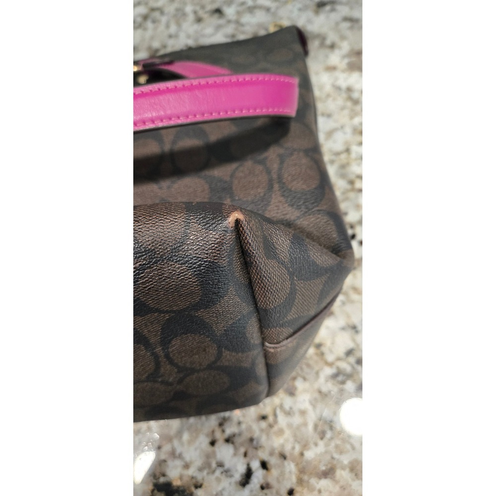 Coach Signature Gallery Tote Signature Canvas Brown Dark Magenta HandBag Purse - Picture 12 of 15